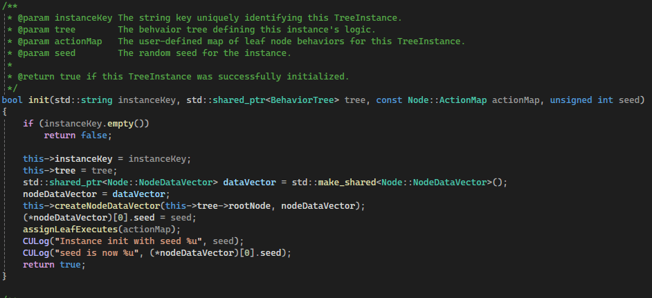 C++ initialization code from the behavior tree framework