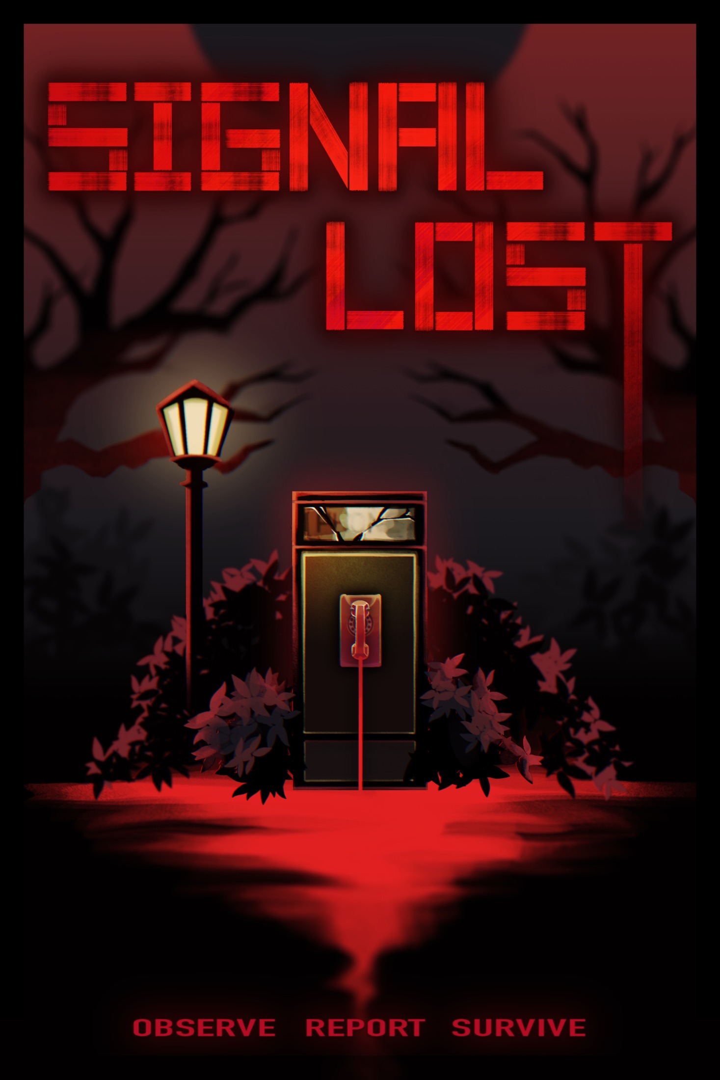 Signal Lost poster featuring a red rotary phone inside a dark telephone booth